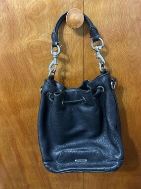 Rebecca Minkoff Black Pebbled Leather Drawstring Hobo